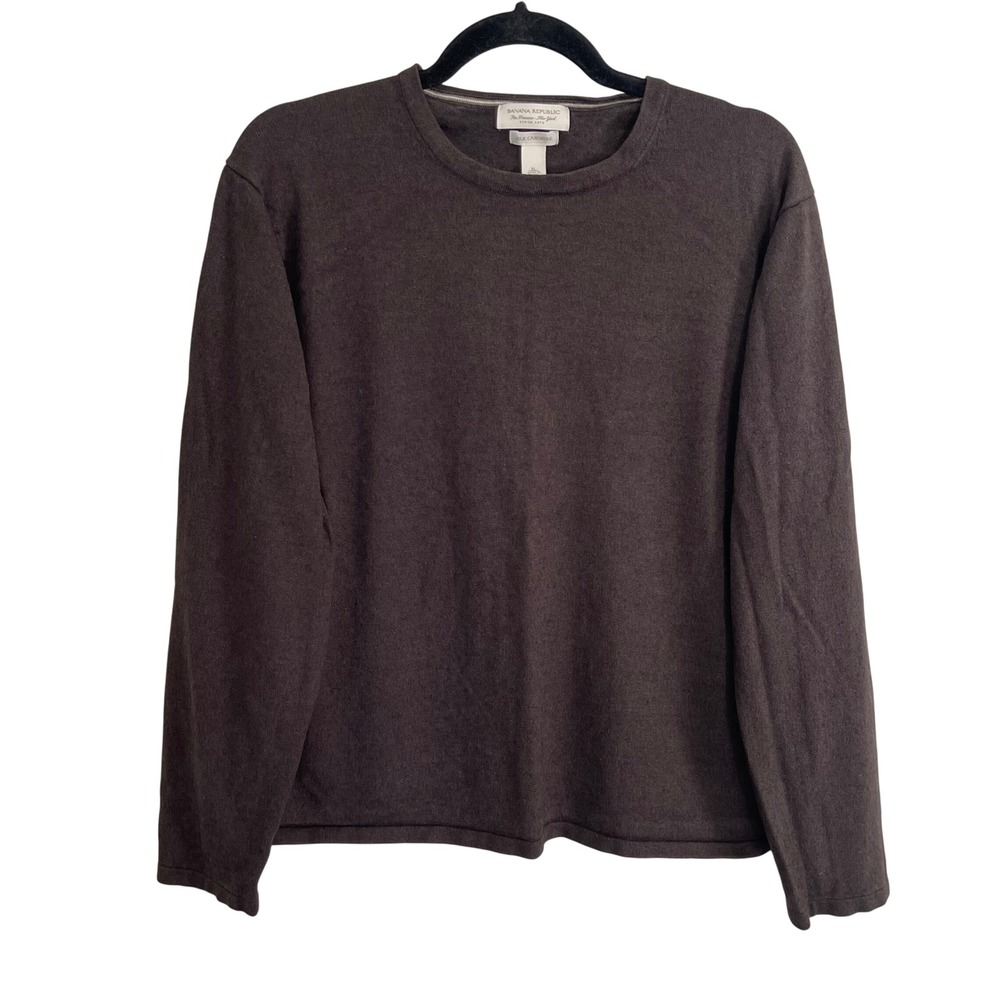Banana Republic Silk Cashmere Sweater XL Dark Brown Crew Neck Pullover Mens